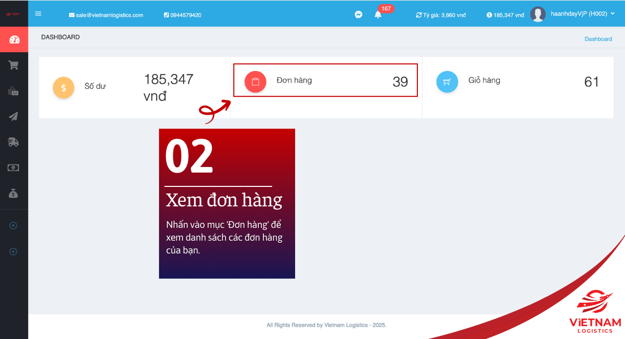 Truy cập mục tra cứu đơn hàng